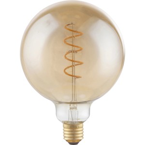 Globo E27 LED Leuchtmittel in Globeform, 4,5 W, mit goldfarbenem Filament.