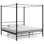 Schwarzes Metall Himmelbett (200x200 cm) mit Lattenrost und Baldachin-Rahmen.