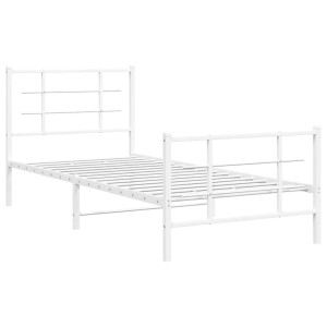 Weißes Metall Bettgestell 90x190 cm mit Kopf- und Fußteil. Stabiles Einzelbett aus Stahl für Schlafzimmer.