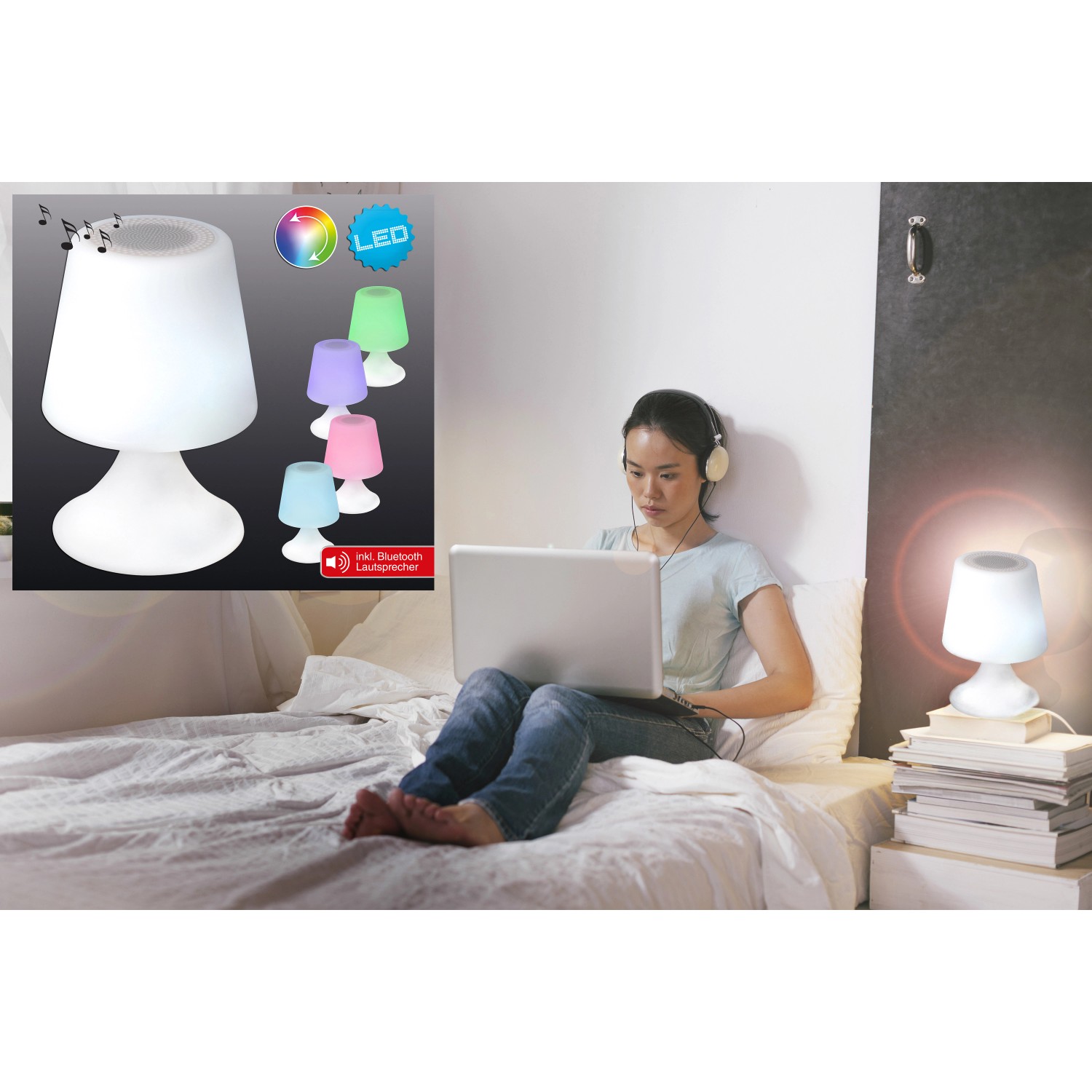 Näve LED-Deko-Tischleuchte mit Bluetooth Weiß rund