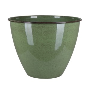 Grüner A.H.G. Metall-Übertopf (Ø 33 cm) mit Ablaufstopfen für Garten & Balkon.