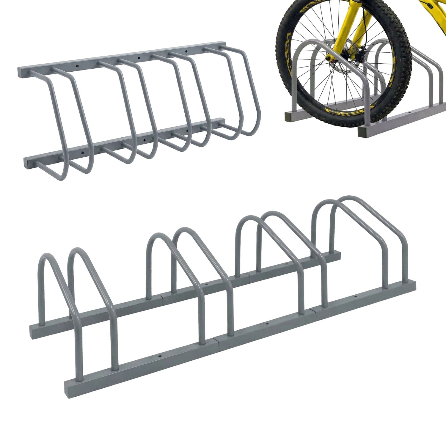 Relaxdays Fahrradständer Stahl Silber für 4 Fahrräder Boden und Wandmontage 27 cm x 101 cm x 24 cm