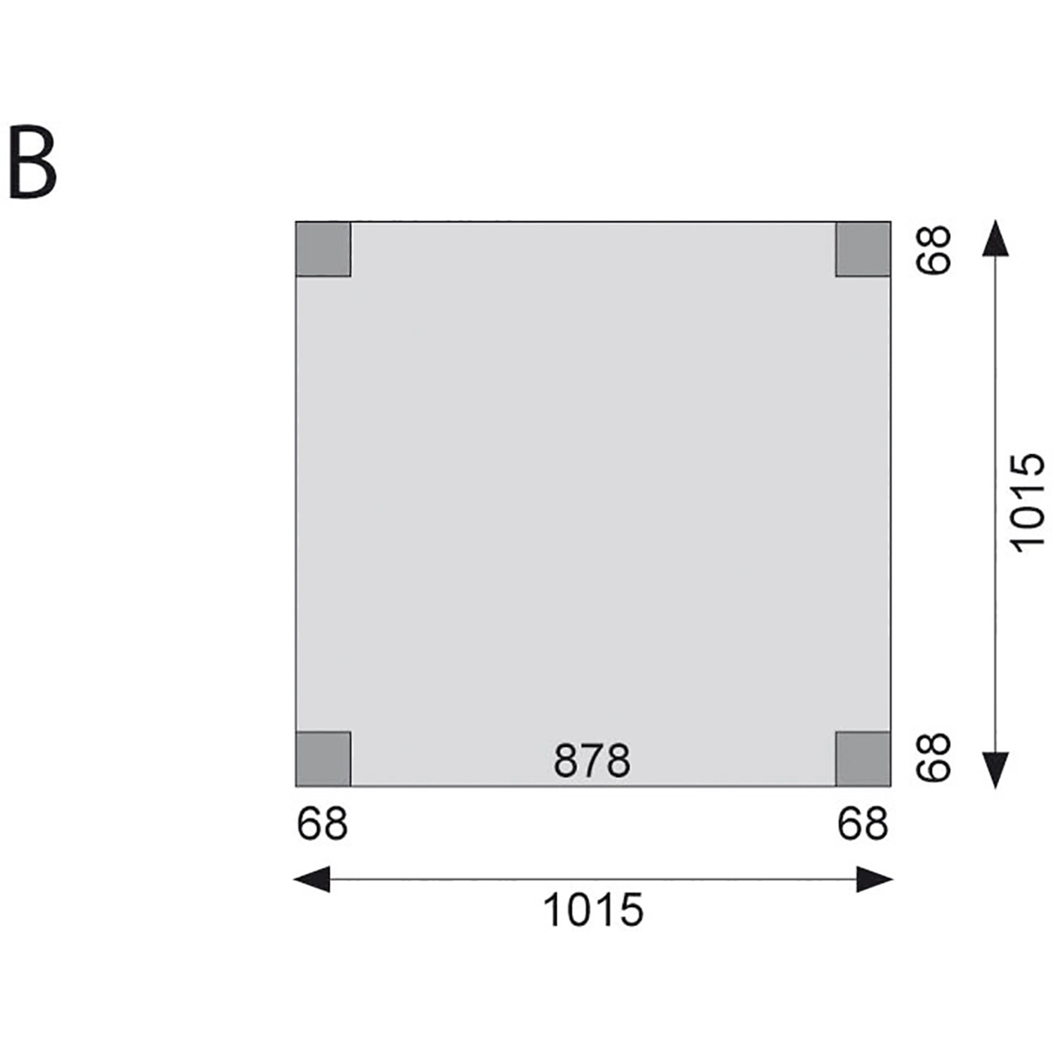 Grundfläche Karibu Spielturm Lotti: Quadratische Darstellung mit Maßangaben.