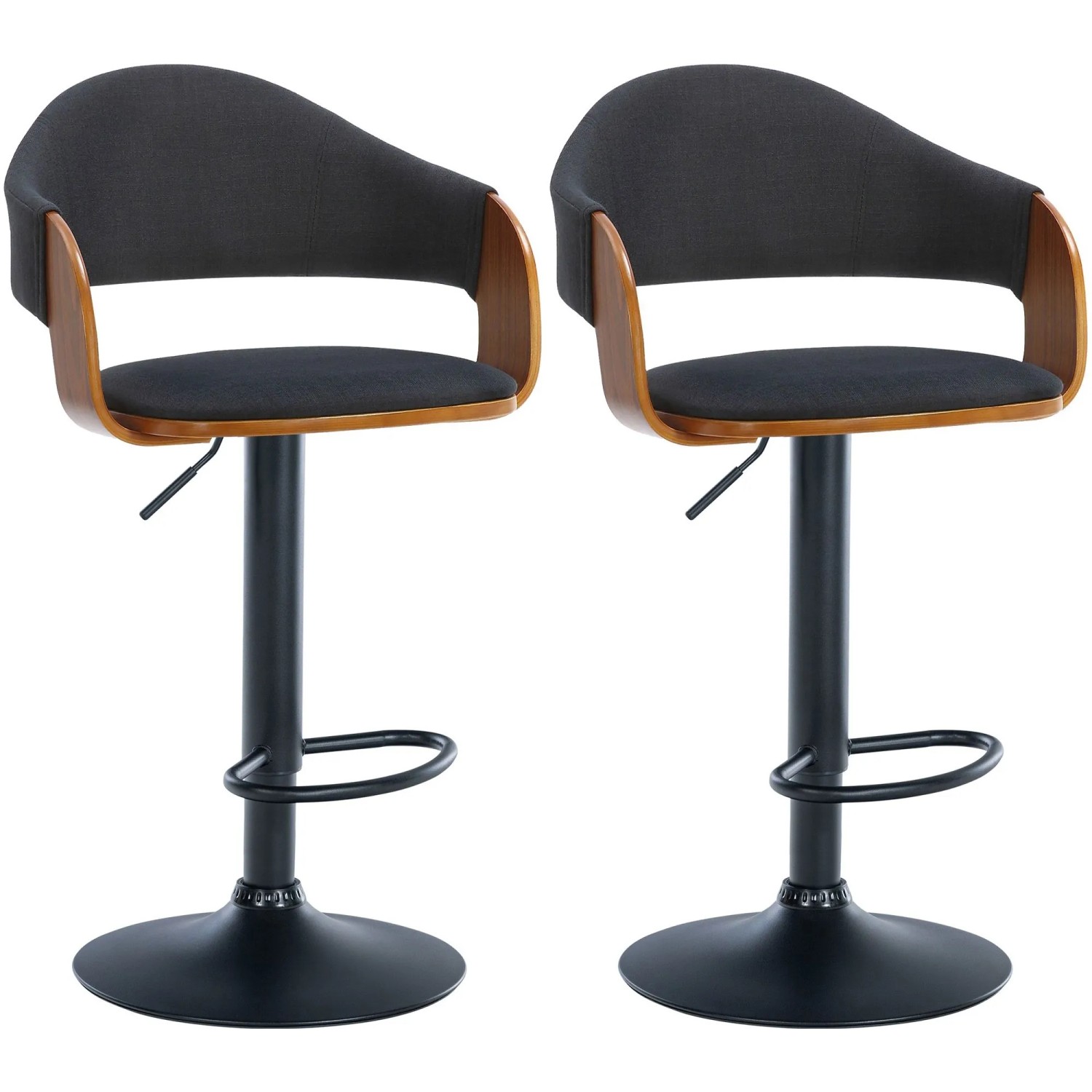 DELUKE 2er Set Barhocker BOROS Stoff Walnuss/schwarz 50x49x89cm Schwarz Schwarz Barstuhl Höhenverstellbar Mit Lehne Drehbar Tresenstuhl