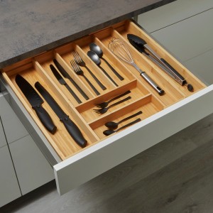 SOTECH ORGA-BOX UNIVERSAL Besteckkasten Aus Bambus Verstellbar Für Schrankbreite 500 - 600 mm Höhe 65 mm bis 8 Fächer