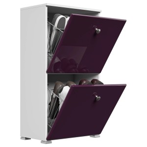 Posseik Schuhschrank Charme, weiß-brombeer, für 8 Paar Schuhe, mit zwei offenen Klappen und Schuhen.