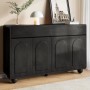 Schwarzes Merax Sideboard mit geschwungenen Türen, zwei Schubladen und runden Metallfüßen für Wohnzimmer.