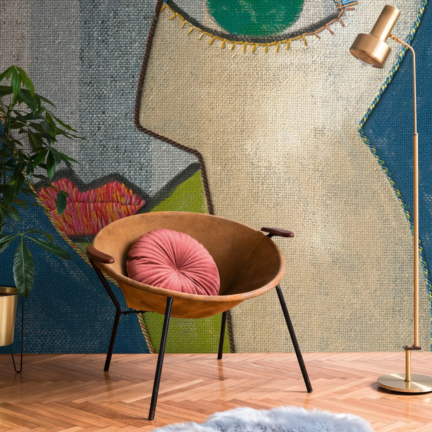PROFHOME 398901-GU Fototapete Abstrakt Matt Blau Beige Grün Pink 2,12 m x 2 günstig online kaufen