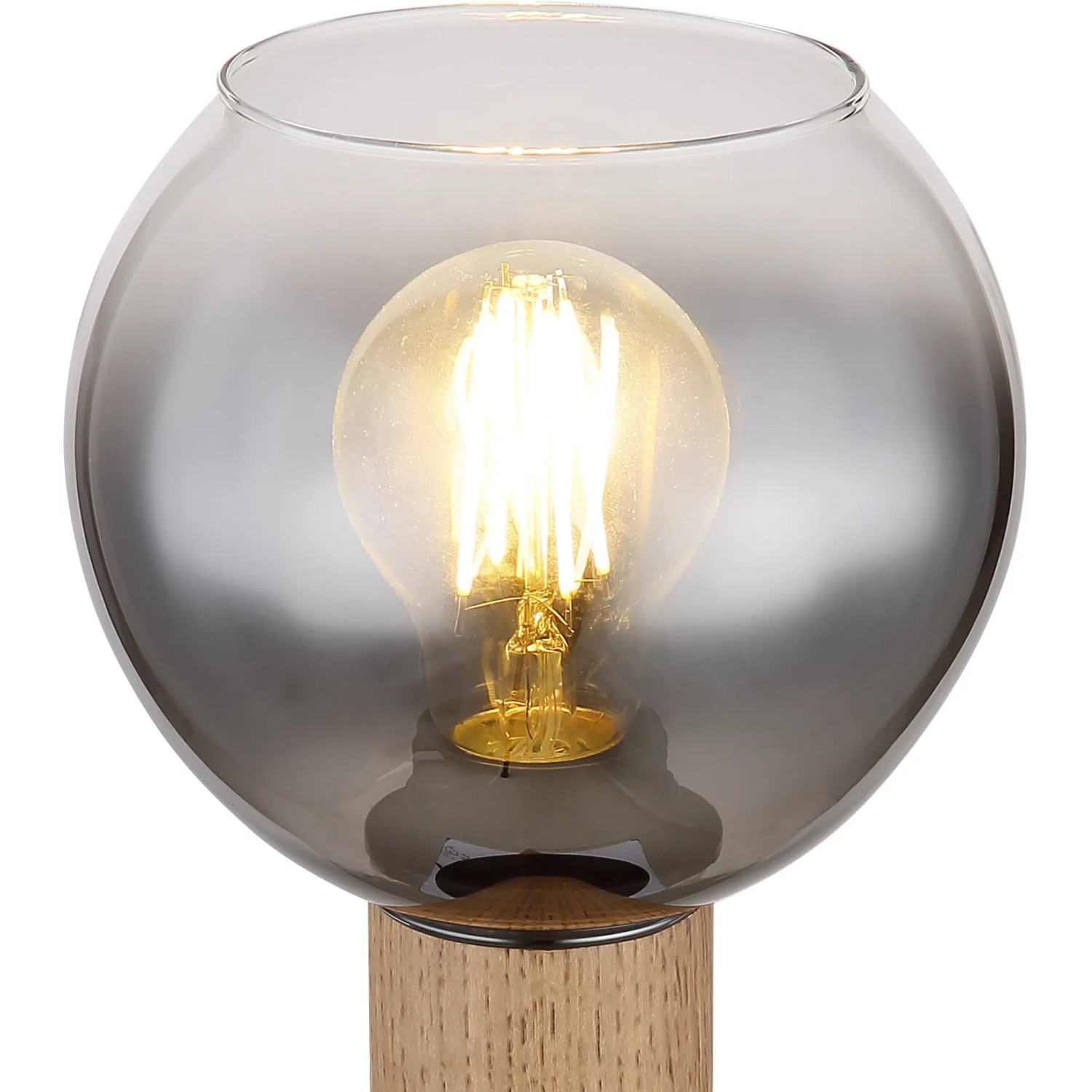 Globo Tischlampe Moitas, schwarz matt mit Rauchglas, modernes Design für Wohnräume.
