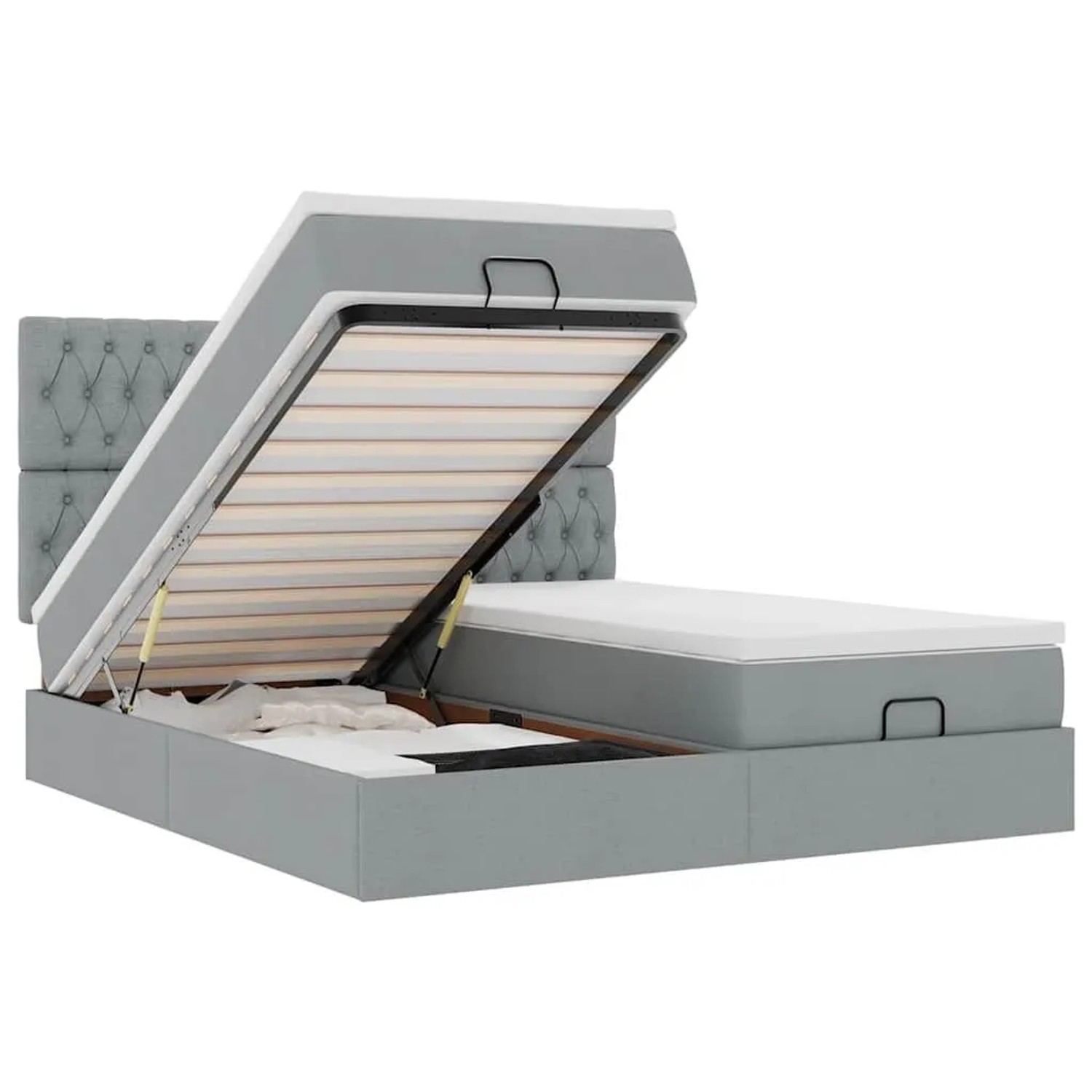 vidaXL Ottoman-Bett mit Matratzen und LEDs Hellgrau 180x200 cm Stoff 3314562