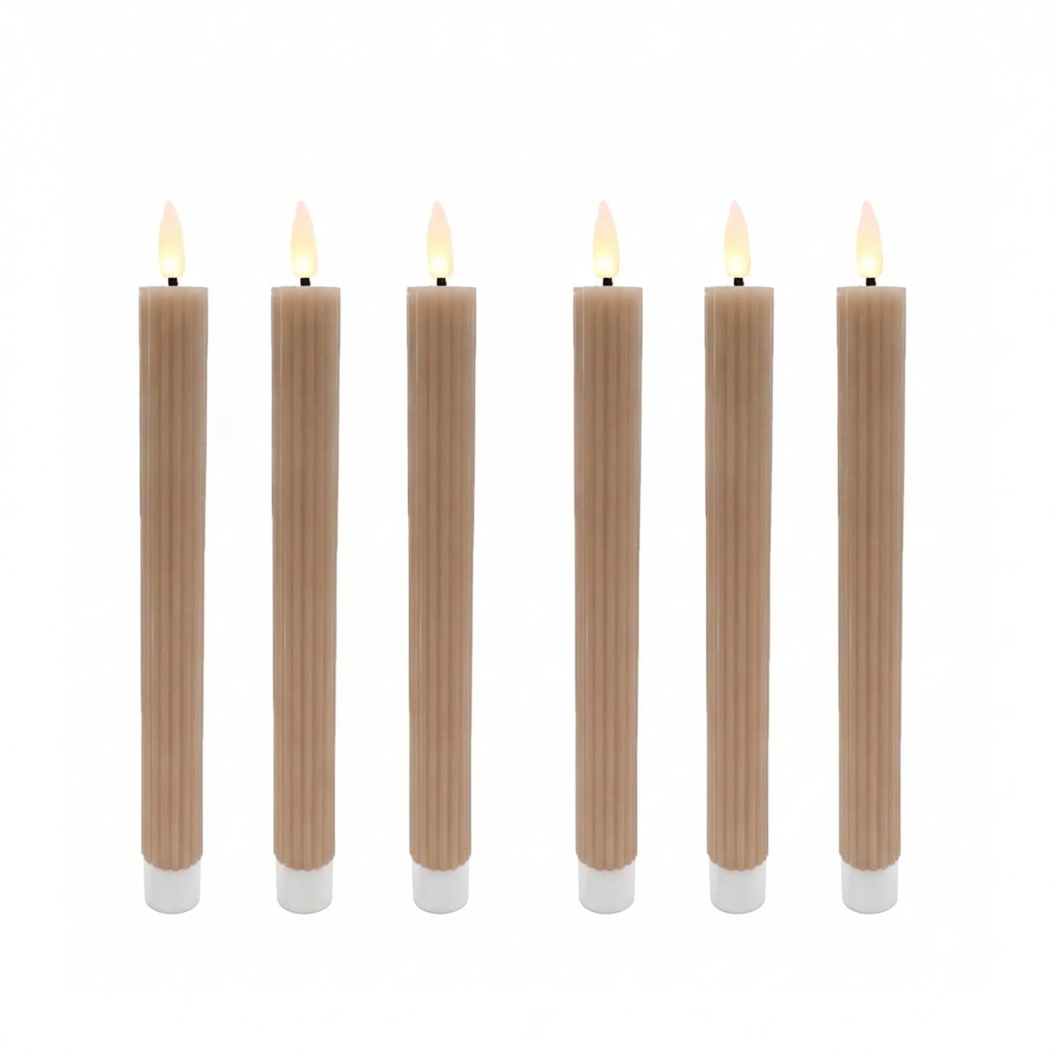 Relaxdays LED Stabkerzen 6er Set Echtwachs Mocha Mousse Flackernd Flammenlos 25 cm x 2 cm