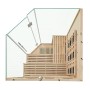 Artsauna Infrarotkabine Kiruna150 aus Hemlockholz mit Glasfront und Sitzbänken.