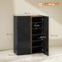 HOMCOM Schuhschrank schwarz Hochglanz mit Holz, offene Tür zeigt verstellbare Regale. Maße: 70x33,5x95 cm.