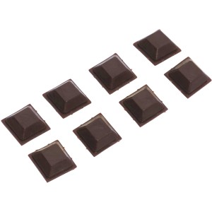 8 braune, selbstklebende Universal-Puffer 15x15mm zur Schallabsorption.