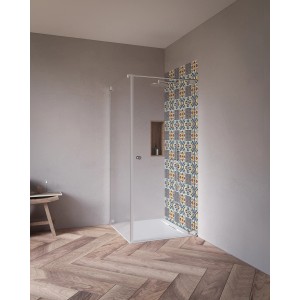 Eckdusche Brava mit Drehtür und Seitenwand, Chrom, Sondermaßanfertigung. Detailansicht.