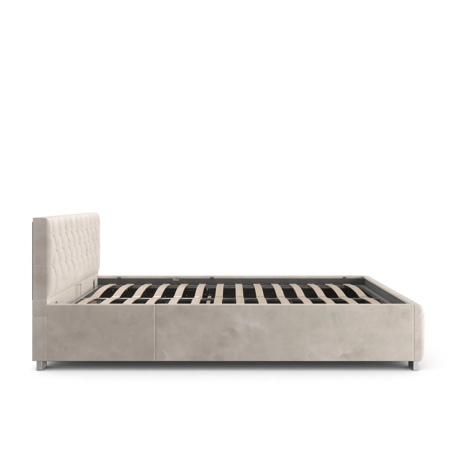 Juskys Polsterbett Nizza 140 x 200 cm mit Bettkasten & LED Beleuchtung in Beige_5