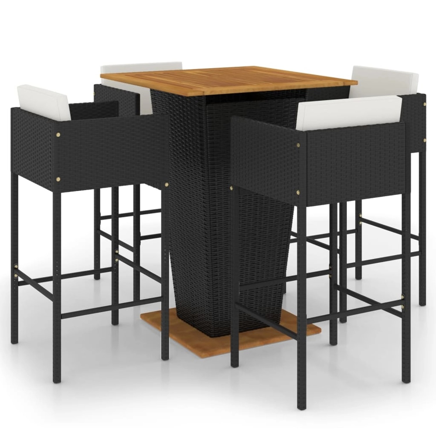vidaXL 5-Tlg Gartenbar-Set mit Kissen Poly Rattan Schwarz 3094804