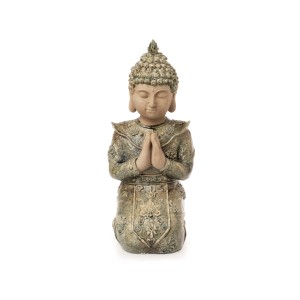 Kniende Buddha Deko-Figur in Antik-Grün, 27,5 cm hoch, für Garten & Terrasse.