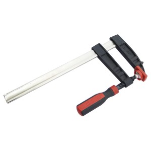 Tech-Craft Schraubzwinge für Holz- und Metallarbeiten, mit rotem Griff.