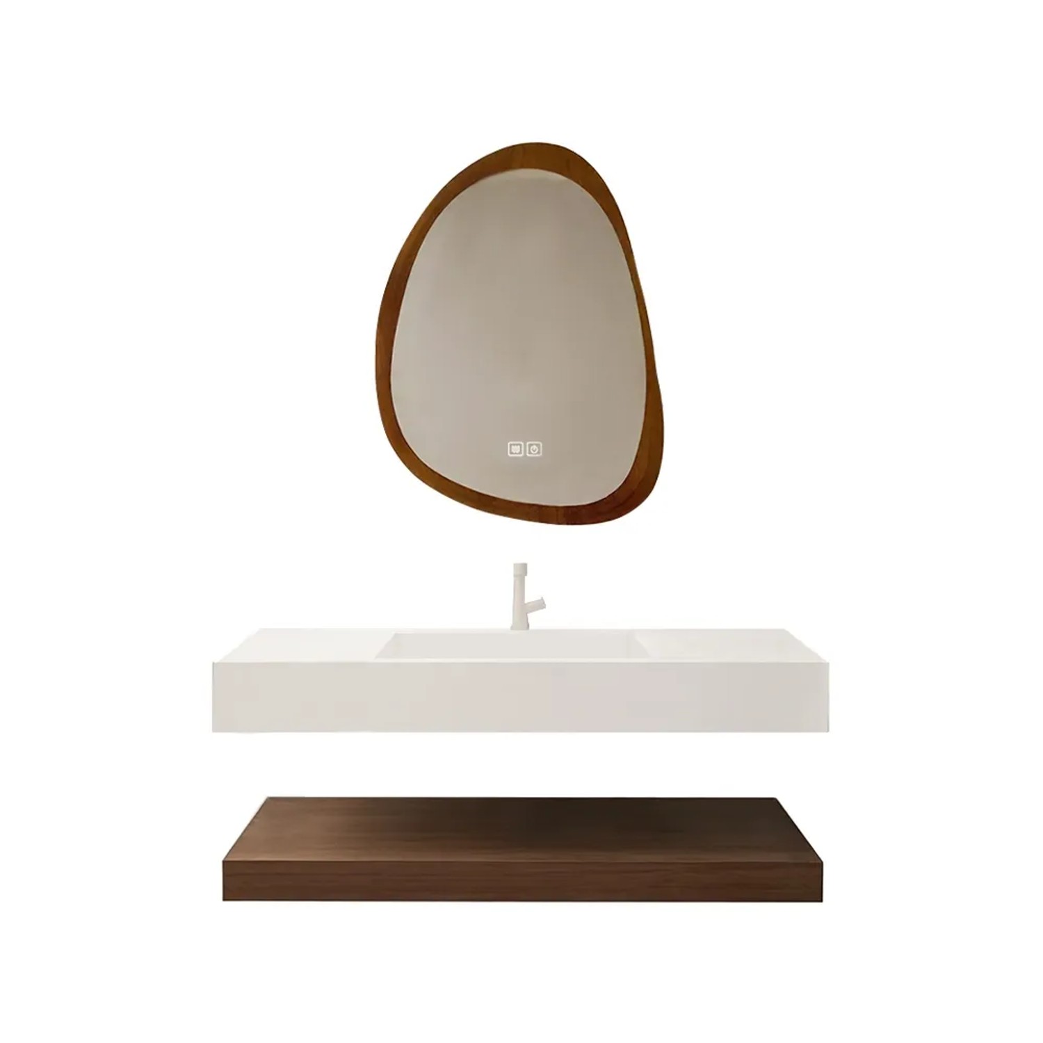 360Home Waschbecken Aus Sinterstein Modernes Waschbecken Badezimmer Hänge Waschbecken Mit Asymmetrischer LED Spiegel Ablage 120 CM C028