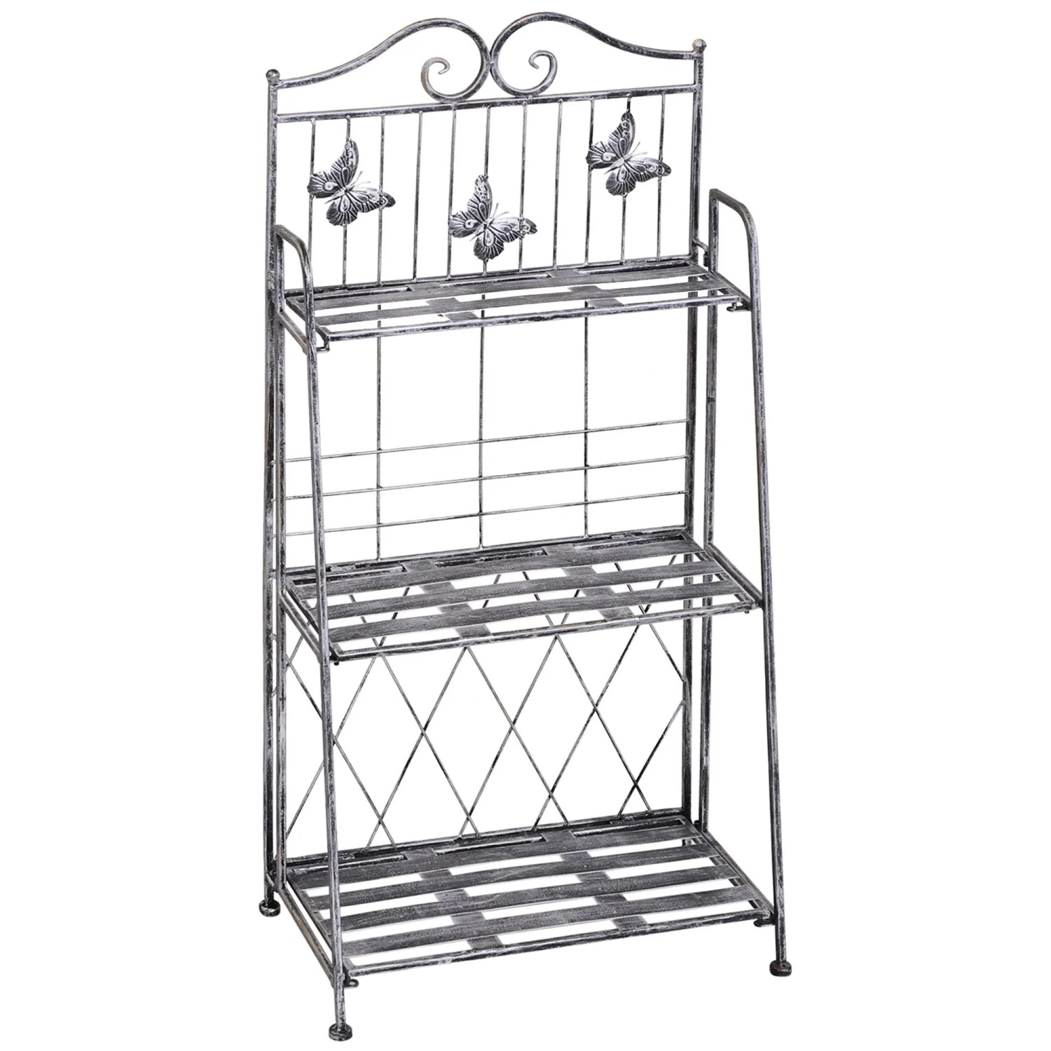 Furnicato Pflanzregal Blumenständer 44x25x96 Cm Metall Silbergrau