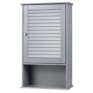 Grauer Costway Hängeschrank mit Lamellentür und offenem Fach. Ideal als Badregal & Badablage.