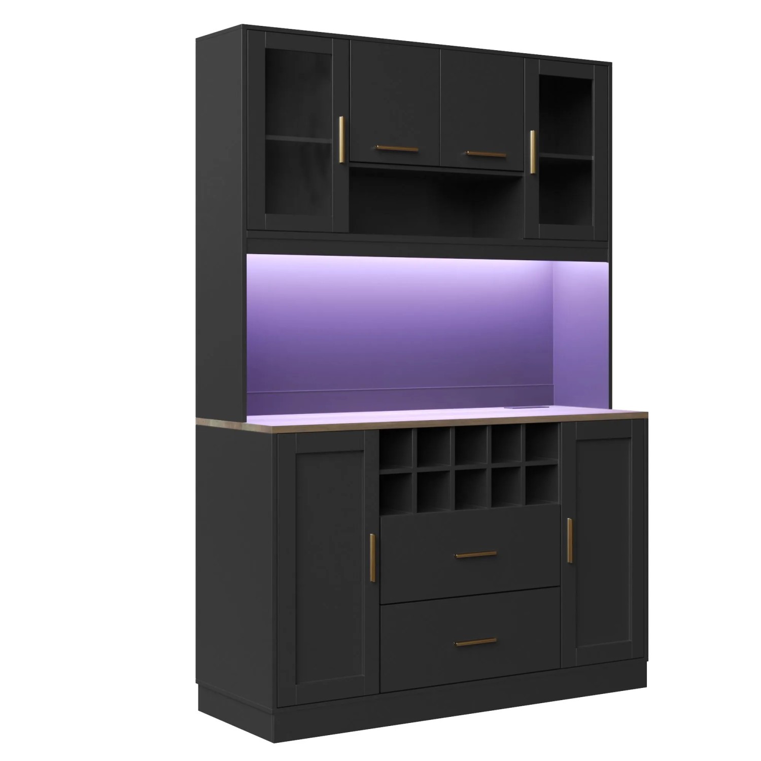 Merax Seitenschrank 120x36,3x180 cm Schwarz Weiß 6 Türen 2 Schubladen LED