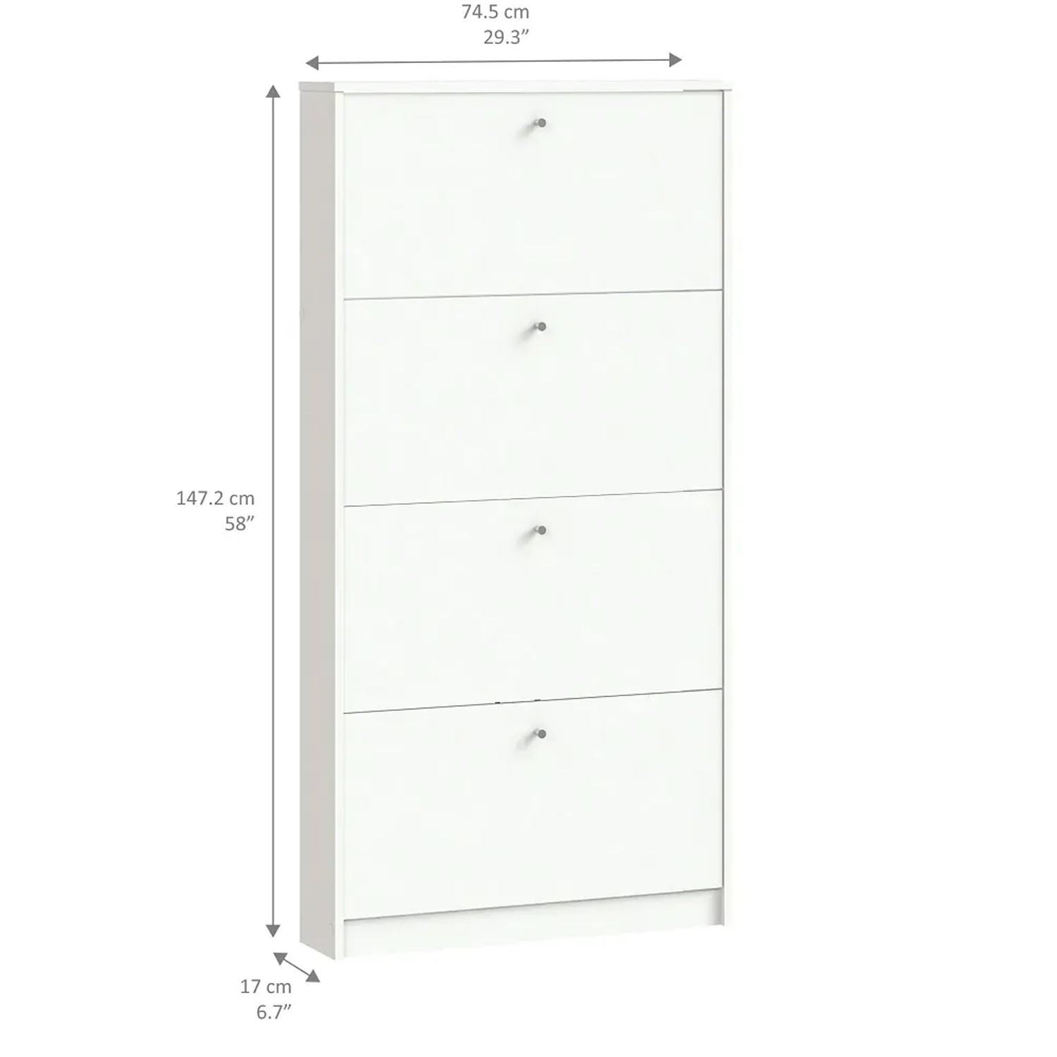 Weißer ebuy24 Escape Schuhschrank mit 4 Klappen für den Flur.