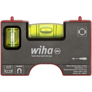Kompakte Wiha Mini-Wasserwaage Pocket, grau-rot, mit Magnet, horizontaler & vertikaler Libelle für präzise Ausrichtung.