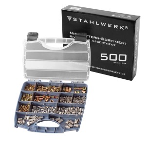 STAHLWERK Nietmuttern Set, 500-teilig, mit Gewindenieten aus Stahl und Aluminium im Sortimentskasten.