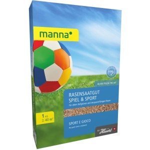 Manna Spiel- und Sportrasen 1 kg: Saatgut für strapazierfähigen, dichten Rasen.