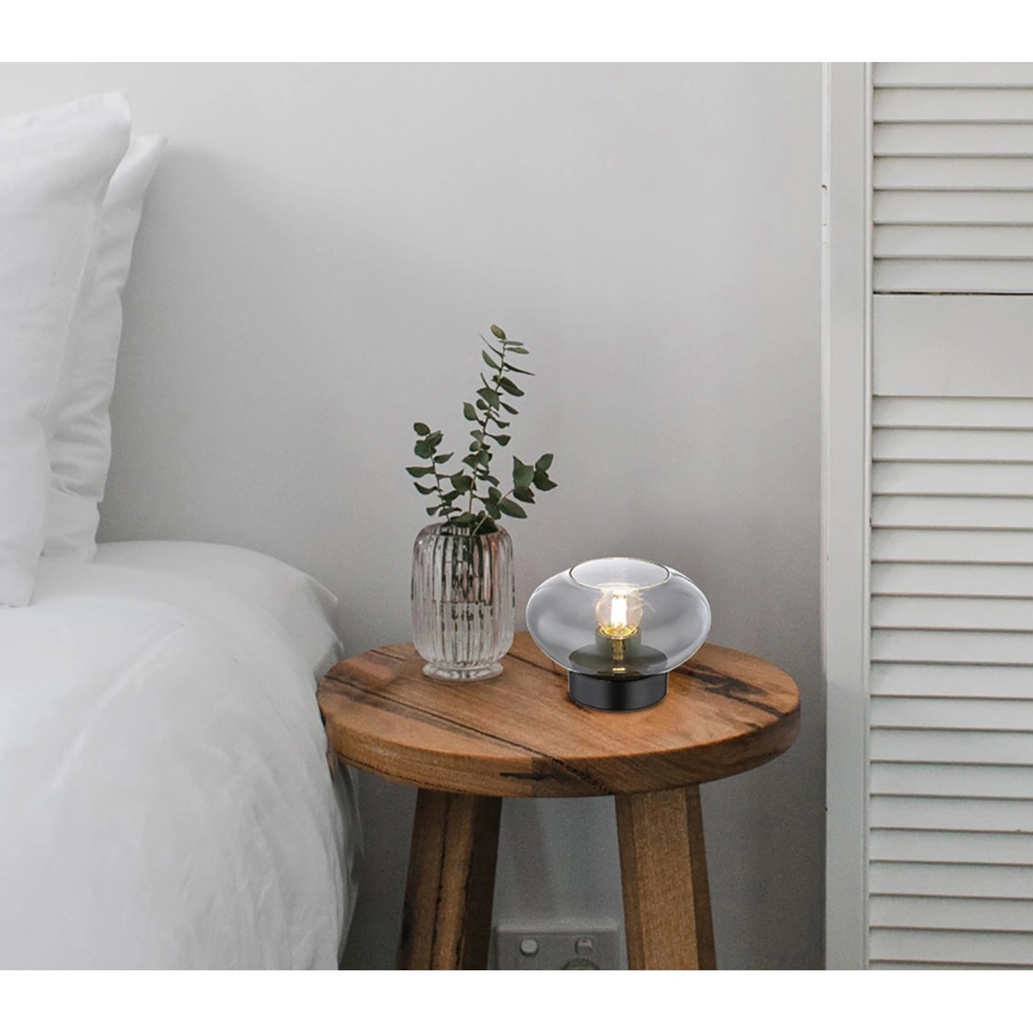 Globo Tischlampe Shaun 1-flammig Schwarz matt-Rauchfarben 180 x 125 mm