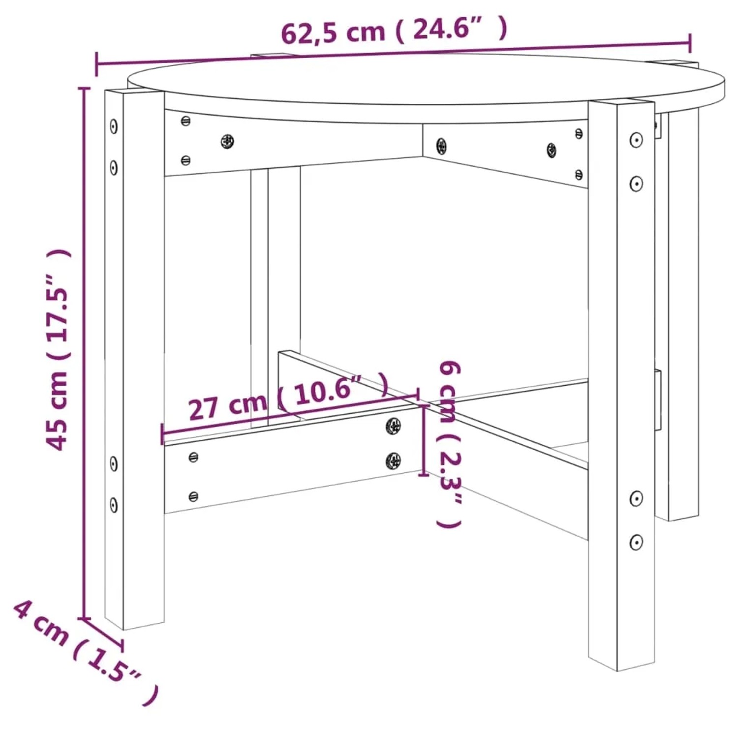 vidaXL Couchtisch, Ø 62,5 cm, Kiefer Massivholz, runde Form. Ideal als Wohnzimmertisch.