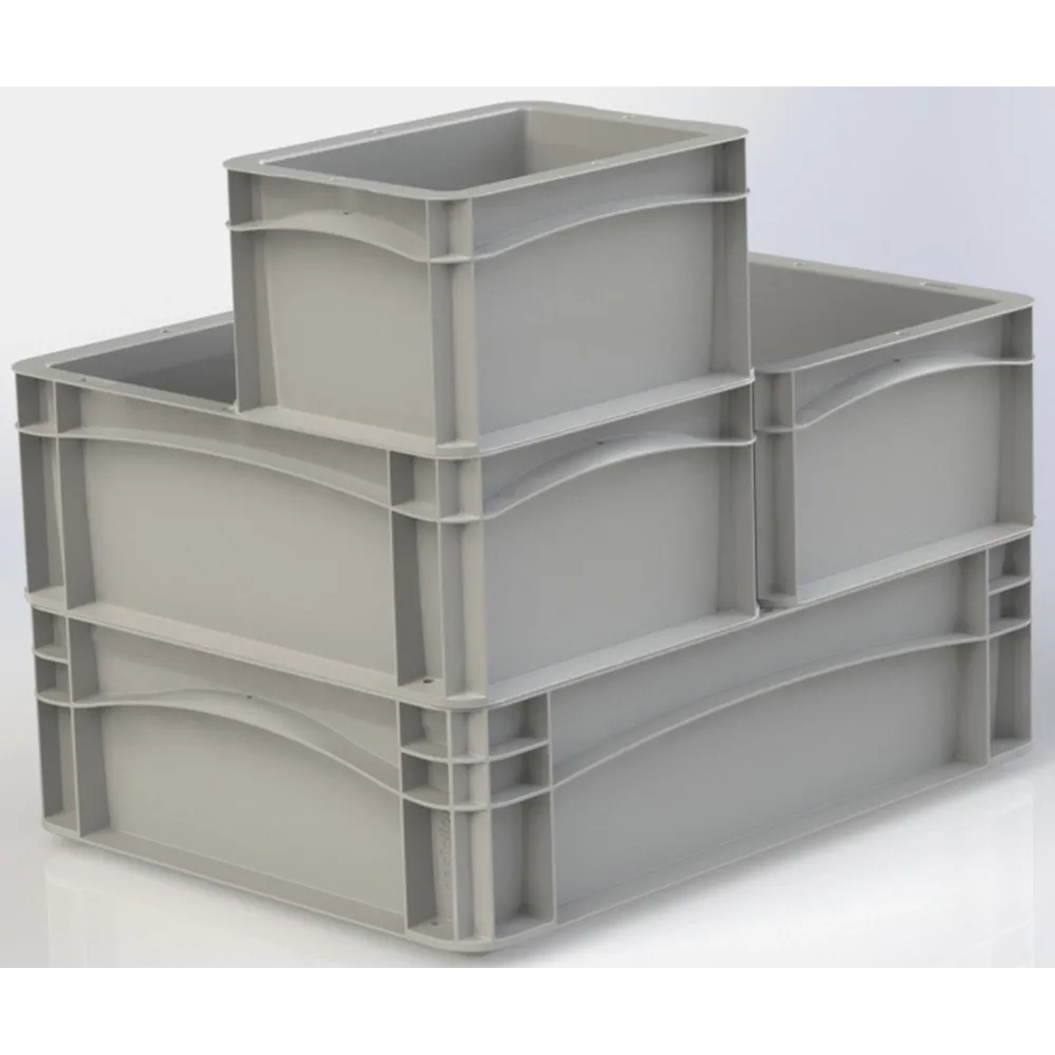 Graue Eurobox-System Box Vollwand, 20x15x12 cm, gestapelt. Aufbewahrungsboxen für Ordnung.
