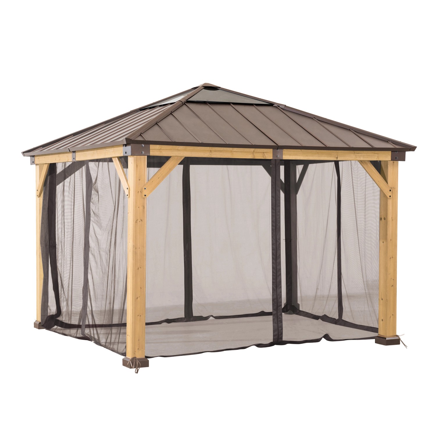 Sunjoy Zedernholz Gazebo Netz 336 cm x 336 cm Khaki günstig online kaufen