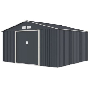 Hattoro S350 Metall Gerätehaus 341x309x201cm BxTxH Mit Bodenrahmen Satteldach Dunkelgrau