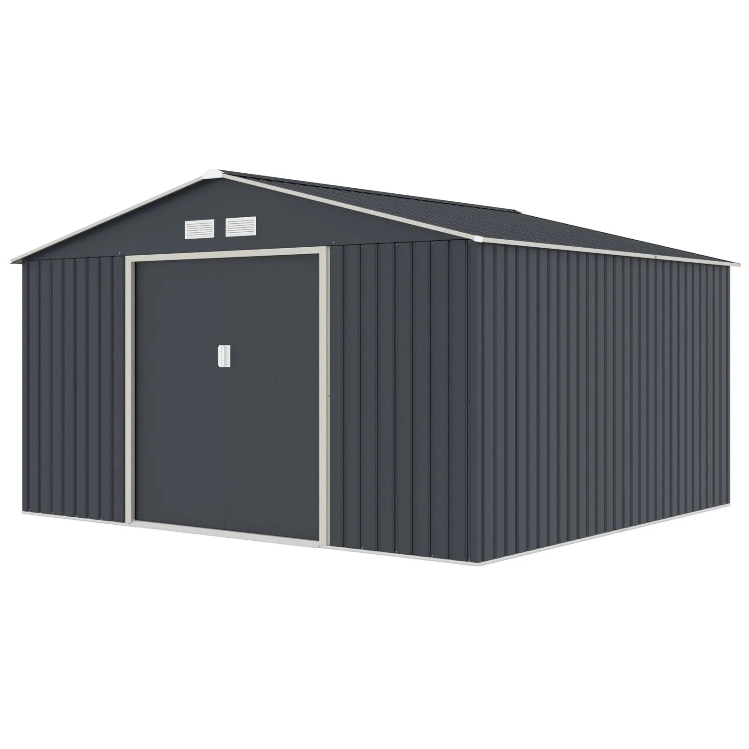 Hattoro S350 Metall Gerätehaus 341x309x201cm BxTxH Mit Bodenrahmen Satteldach Dunkelgrau