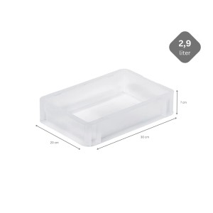 Transparente Eurobox BasicLine, 2,9 Liter, 20x30x7 cm, mit geschlossenem Griff. Ideal zur Aufbewahrung.