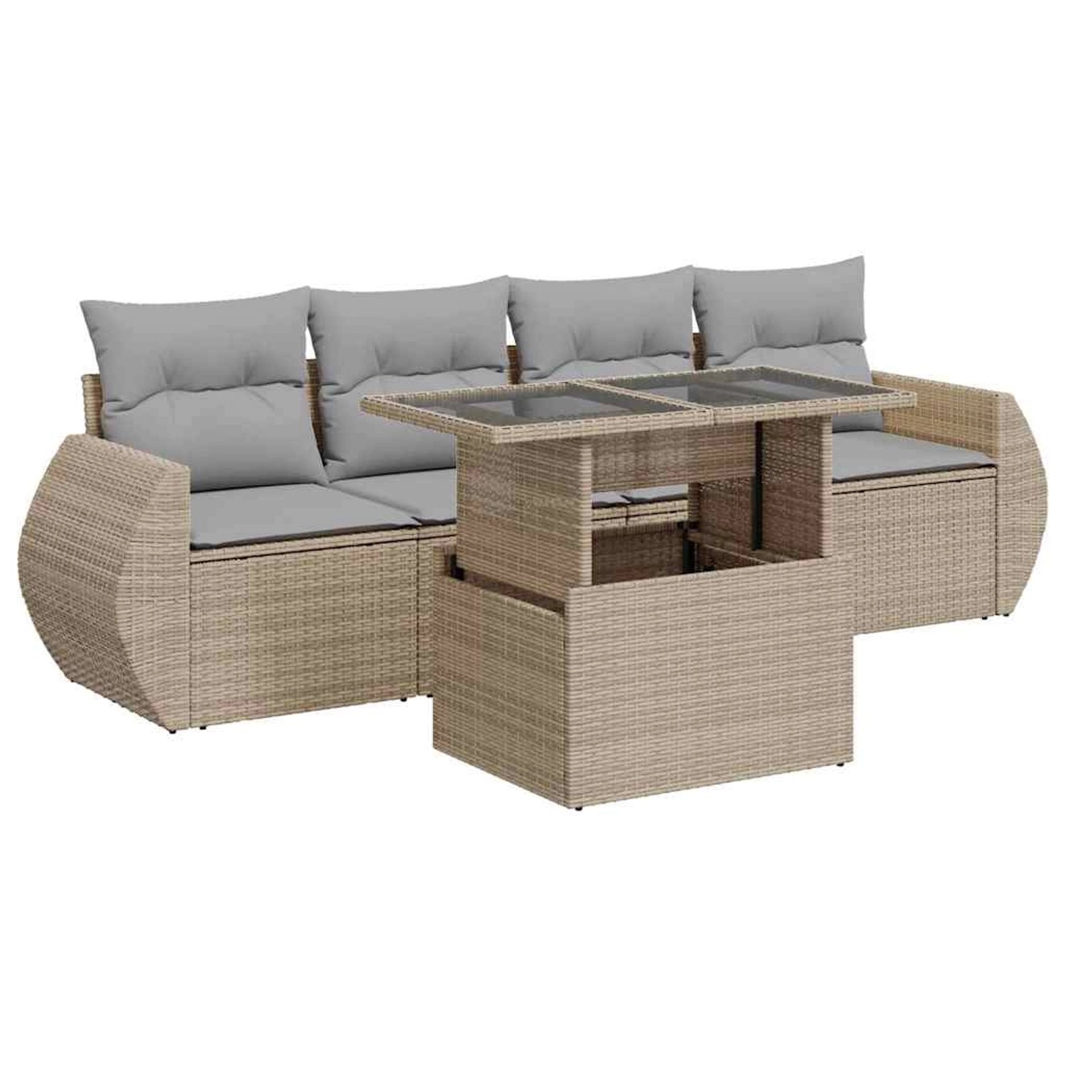 vidaXL 5-Tlg Garten-Sofagarnitur mit Kissen Beige Poly Rattan 3326560 günstig online kaufen