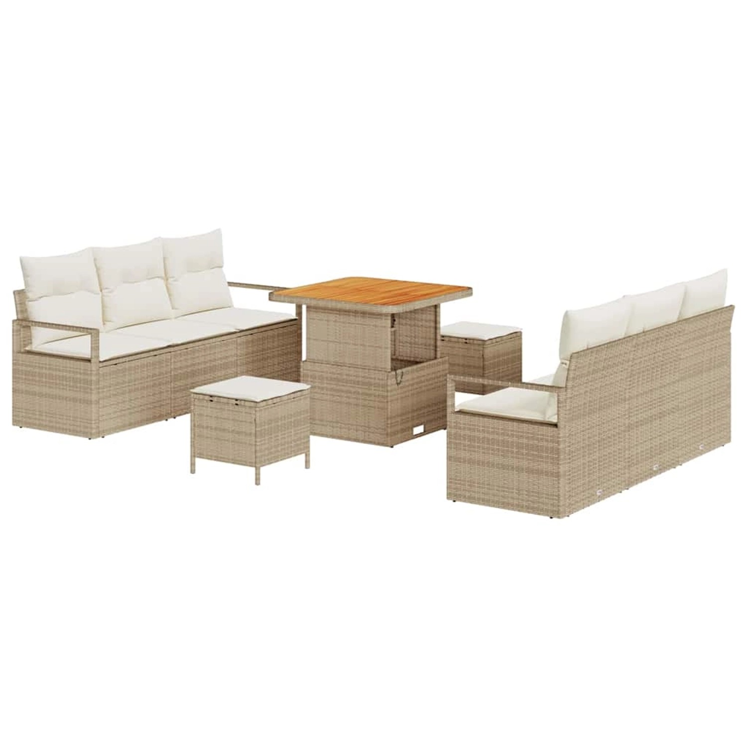 vidaXL Garten-Sofa-Set mit Speicher 9-Tlg Beige Poly Rattan 3364426 günstig online kaufen