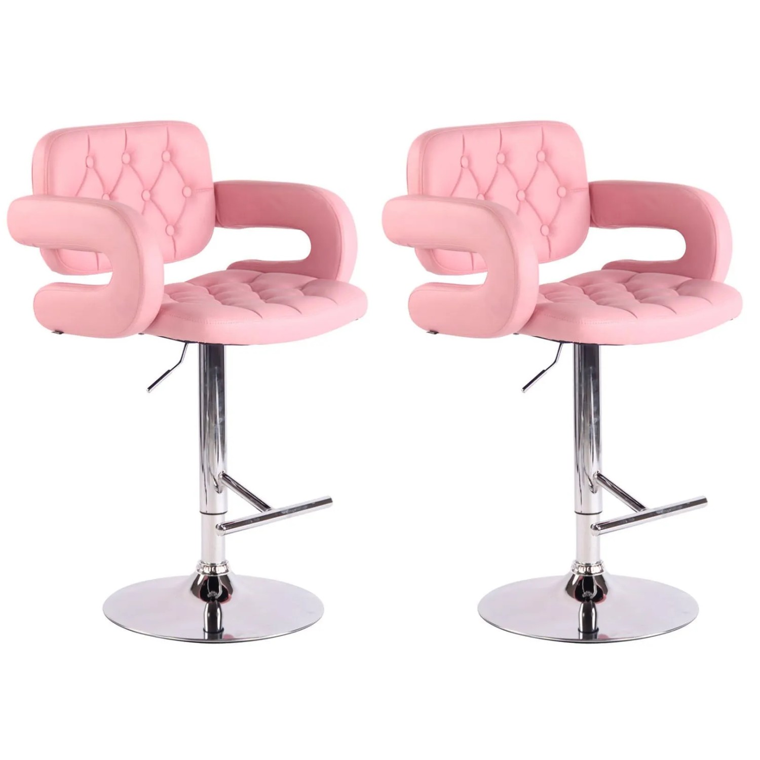 DELUKE 2er Set Barhocker BURID Kunstleder Pink 62x55x103cm Silber Barstuhl Höhenverstellbar Mit Lehne Drehbar Tresenhock...