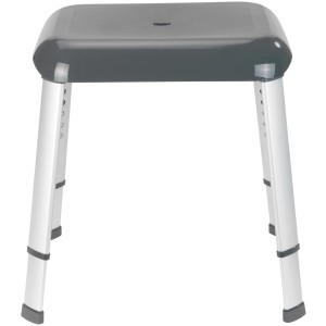 Wenko Duschhocker Secura Premium, anthrazit, höhenverstellbar, mit Aluminiumbeinen und Kunststoff-Sitzfläche.