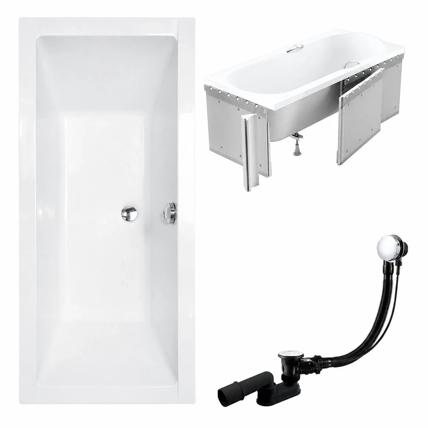 KOLMAN Badewanne Rechteck 165 x 75 Cm Mit Styroporverkleidung Inkl. Ablauf Und Füße