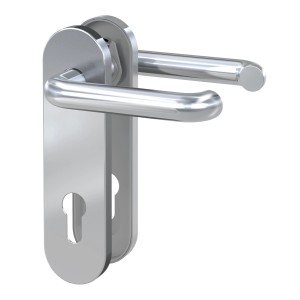 Edelstahl Kurzschild-Garnitur mit Profilzylinder-Lochung für Innentüren.