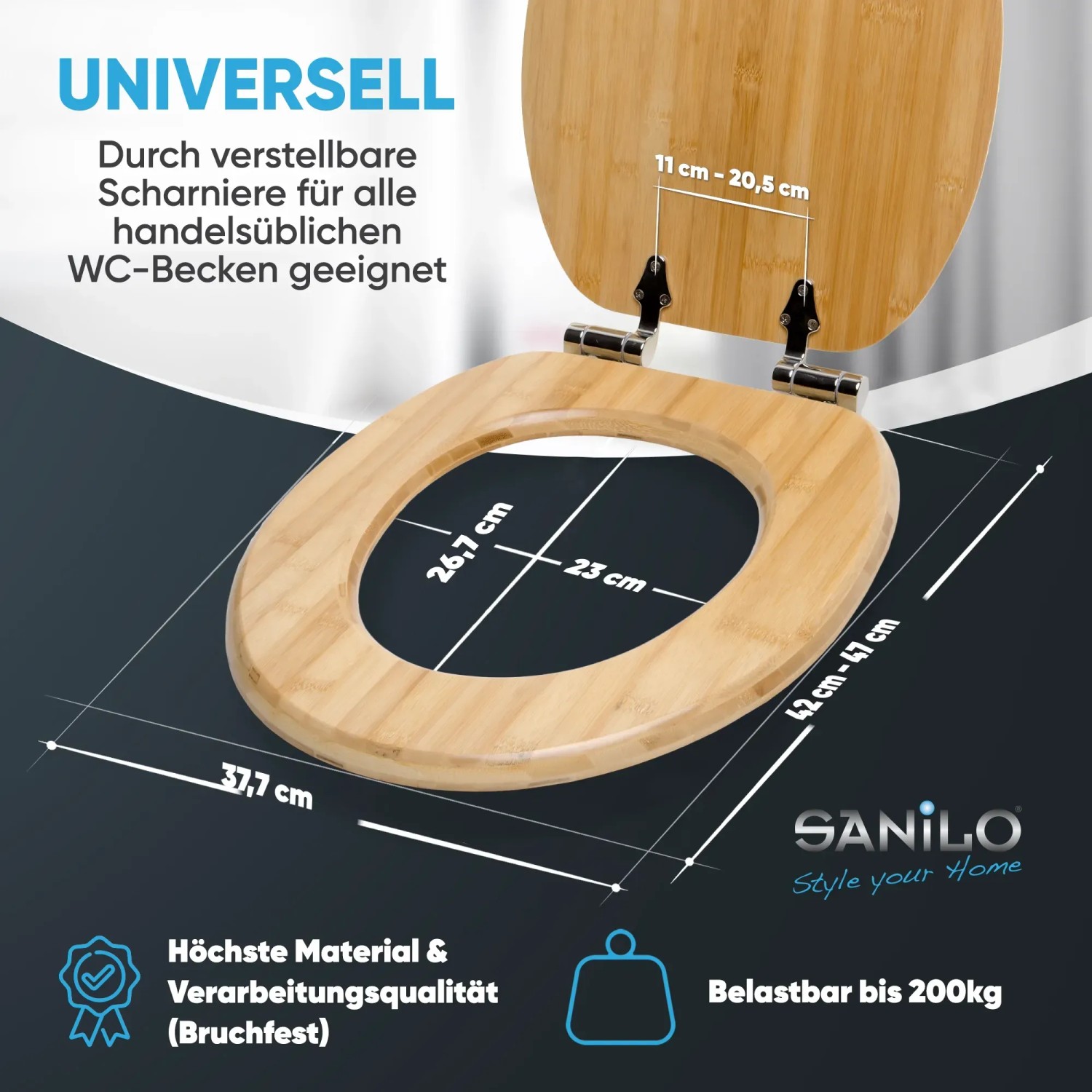 Sanilo WC Sitz Bambus Universal Absenkautomatik 200 kg 47 x 37.7 cm kaufen bei OBI