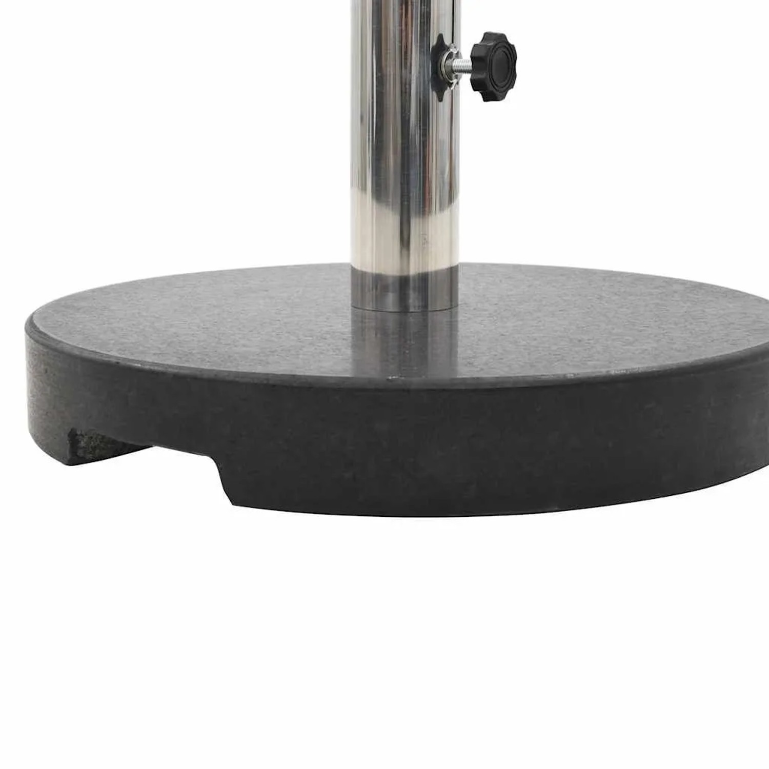 Schwarzer, runder vidaXL Sonnenschirmständer aus Granit, 20 kg, mit Edelstahlrohr.