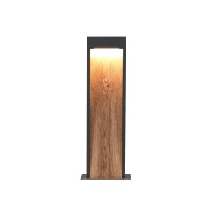 Anthrazitfarbene LED Wegeleuchte Salmon mit Holzeffekt, 11W, 3000K, 1200lm.