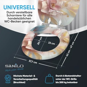 SANILO WC-Sitz Florentia mit Absenkautomatik, Blumenmuster. WC-Brille passend für Standard WC-Becken.