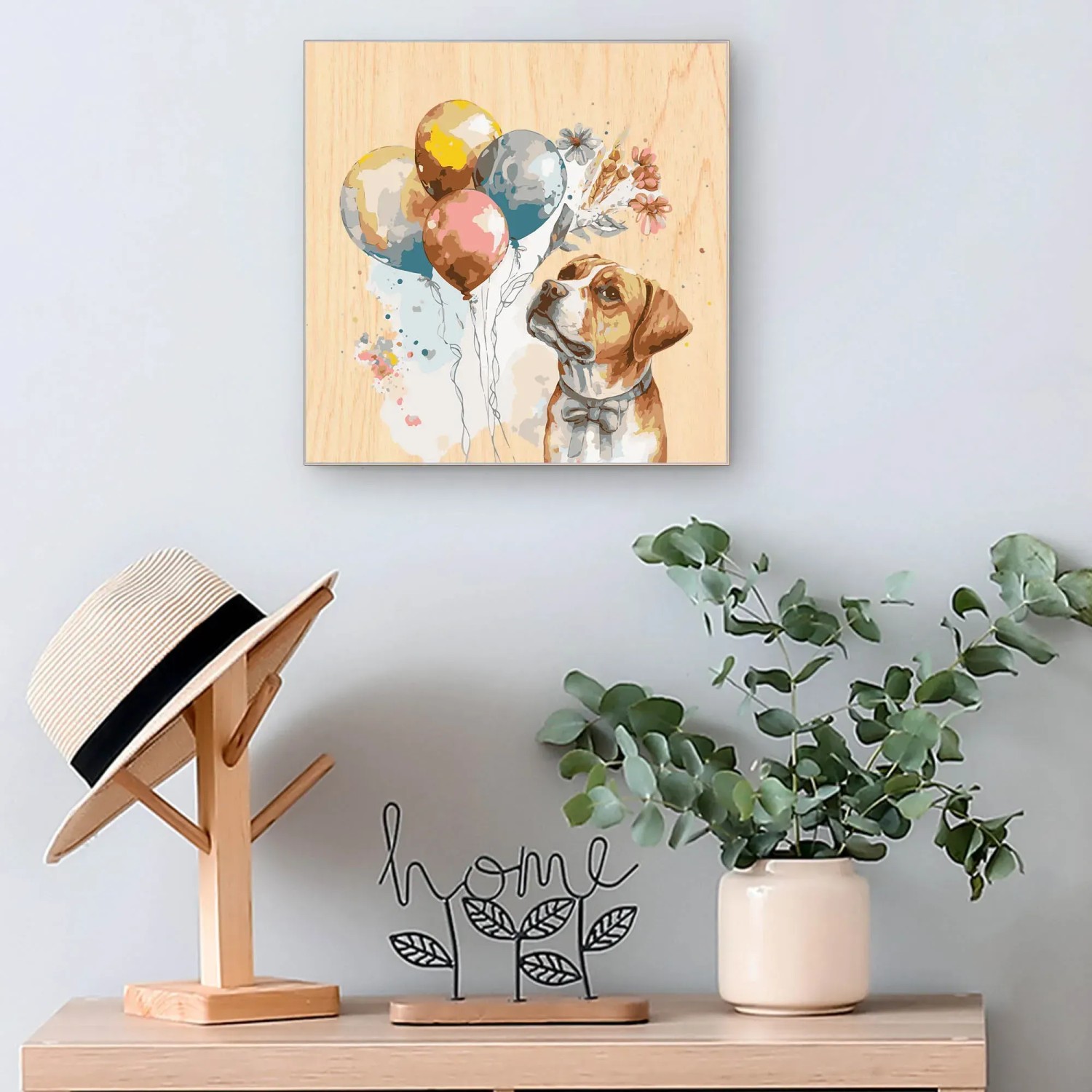 Banjado Schlüsselkasten mit Hundemotiv "Fröhliche Hundeparade", Holz, 30x30cm, 50 Haken.