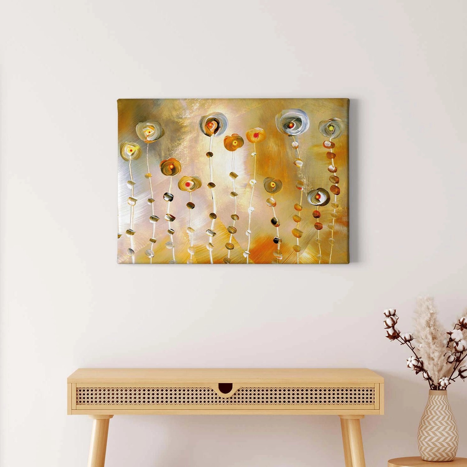 Bricoflor Goldenes Bild Mit Blumen Abstrakt Kunst Leinwand Bild In Gemälde günstig online kaufen